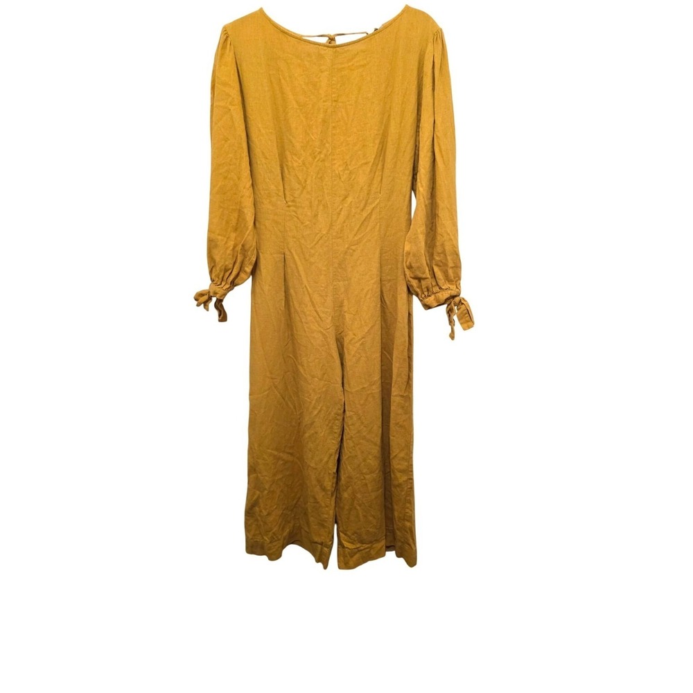Urban Outfitter Women's M Catherine Linen Muster Yellow Long-Sleeve Jumpsuit